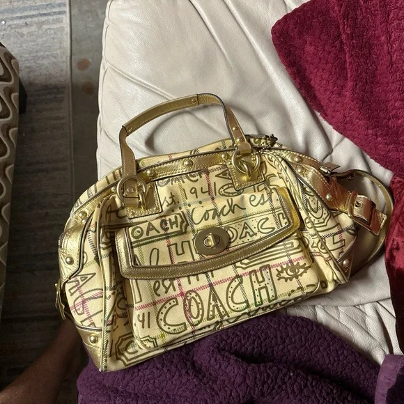 Coach bag Chelsea gold tattersall graffiti large domed purse/tote/crossbody bag - Picture 10 of 11
